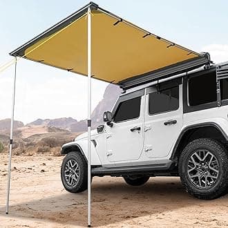 JOYTUTUS Vehicle Awning 6.6'x8.2' Roof Rack Pull-Out Sun Shade UV50+, Weatherproof 4x4 Side Awning for Camping, Car Awning with Adjustable Hardware, Quick Set-up, SUV/Truck/Van/Jeep