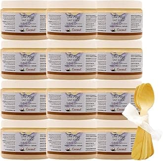 The Keys Salt Scrub -Sea Salt Scrub - Exfoliating Body Scrub with Wooden Spoon - Moisturizing Exfoliator for Hands, Foot, Bath, (12 Ounce (Pack of 12), Coconut)