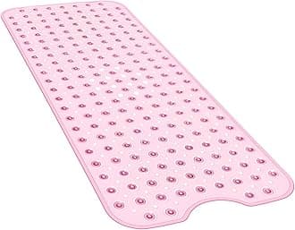 YINENN Bath and Shower Safety Mats 40x16 inch, Non Slip with Suction Cups for Bathroom Stall and Tub Floor, Extra Large and Machine Washable, Drain Holes Keep Bathtub Clean, Light Pink