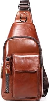 Leather Sling Crossbody Bag Casual Daypack for Men Women (#03Brown)