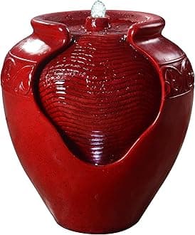 Teamson Home Outdoor Pot Fountain with LED Lights and Pump, Floor Water Fountain for Patio, Garden, Backyard, Decking Home Décor, 16.93 Inch Height, Red