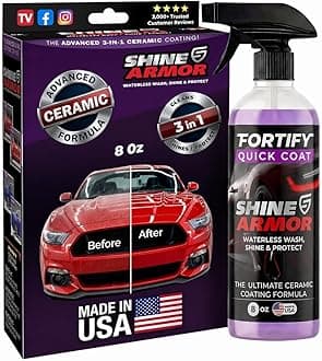 Car Wax Spray and Ceramic Coating for Cars - 3 in 1 Waterless Car Wash and Detailing - Quick Effect Coating Agent for Car - High Gloss Car Coating Spray, Shiny Car Stuff by Shine Armor - 8FlOz
