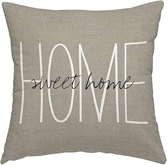 Swono Home Sweet Home Quotes Throw Pillow Covers Cotton Linen Decorative Pillow Case Home Decor Square 16x16 Inches Pillowcase