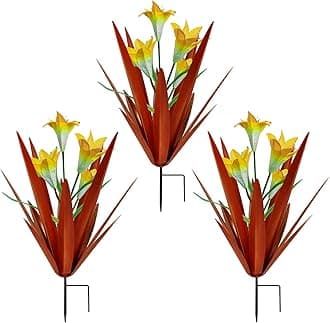 Homight Metal Agave Plant Outdoor Decoration Lily Mexican Yard Art Garden Gift Home Decor Hand Painted Metal Agave Garden Yard Statue, Outdoor Lawn Ornaments(3 Big Yellow Lilies)