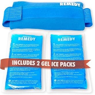 Perfect Remedy 2 Pack Gel Ice Packs for Injuries with Strap Cover, Reusable Gel Ice Pack for Hot Cold Compress, Soothing Soft Ice Packs for Injuries Reusable Gel, Injury Ice Pack Wrap (Blue, Regular)