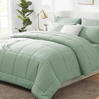 CozyLux Queen Comforter Set Sage Green, 7 Pieces Bed in a Bag, Green Comforter Queen Size, All Season Bedding Sets with Stitch Quilted Comforter, Flat Sheet, Fitted Sheet, Pillowcases