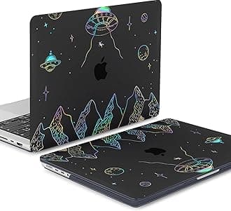 KEROM Clear Black Case for MacBook Pro 13 inch 2022-2016 M2 M1 A2338 A2289 A2251 A2159 A1989 A1706, MacBook Pro 13 inch Clear Case with Design, Plastic Hard Shell Case & Keyboard Cover, Planet