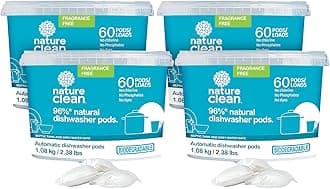 Non Toxic Dishwasher Detergent Pods, Plant-Based Dishwashing Pods, Non-Toxic & Unscented Dish Pods, Tough on Grease, Eco-Friendly Cleaning Power, 60 Count, Pack of 4