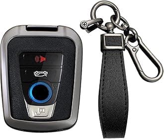 Leather Metal Car Key Fob Cover Case Fit for BMW I3 I8 2014-2022 Key Fob Shell Protetcor with USA Flag Keychain Accessories 4 Button B Gun Black