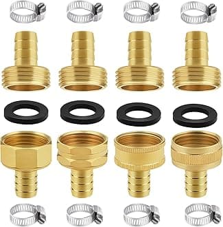 Awpeye 4 Sets 1/2 Inch Garden Hose Repair Kit Brass Hose Mender End Repair Female and Male Water Hose Connector with 8 Pieces Stainless Steel Clamp