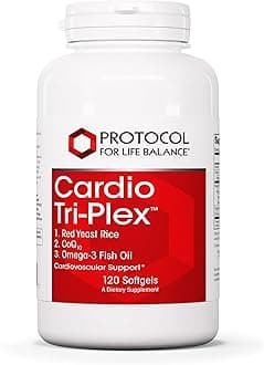 PROTOCOL FOR LIFE BALANCE Cardio Tri-Plex - Heart Health Formula - with Red Yeast Rice, CoQ10 & Omega-3 Fish Oil - DHA Dietary Supplements