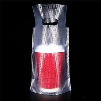 FERENLI 100Pieces Single Drink Cup Holder Plastic Bags for Milk Juice Water Coffee Portable Carrier Clear Ploy Package Pouches with Hanging Hole Beverage Containers 16x24cm
