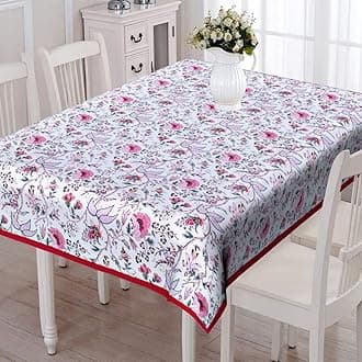 100% Cotton Dining Table Cover 4 Seater, Rectangular Dining Table 4 Seater Cover, 60 X 40 Inches, Floral Print in Pink and White with Piping(