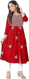 KrazzyKudyWomen's Rayon Embroidered Flared Kurtis