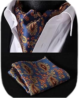 Cravat for Men Silk Paisley Mens Cravat and Pocket Square Set Polka Dot Ascot Tie and Handkerchief for Wedding Party Christmas