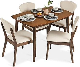 Best Choice Products 5-Piece Dining Set, Compact Mid-Century Modern Table & Chair Set for Home, Apartment w/ 4 Chairs, Padded Seats & Backrests, Wooden Frame - Brown/White