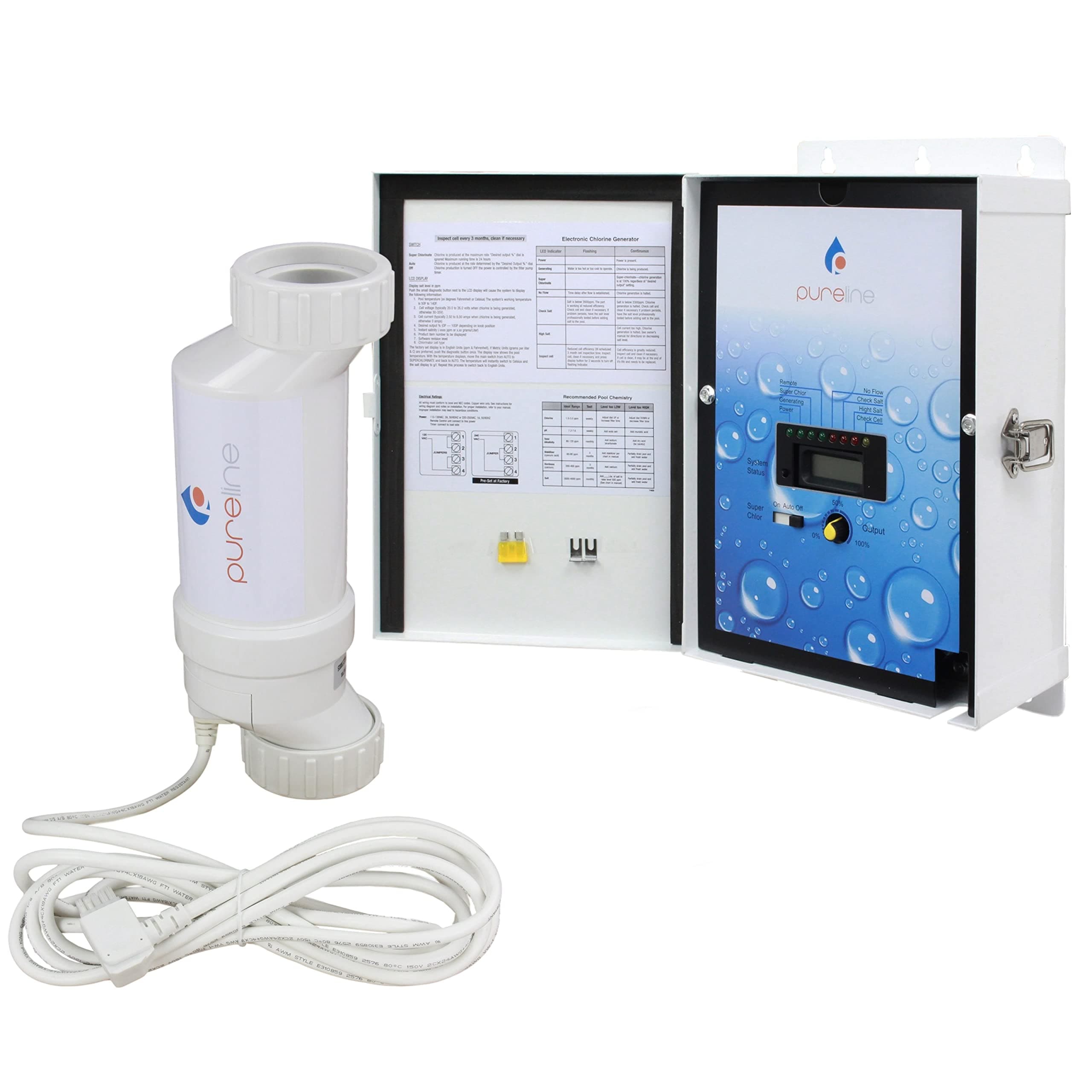 Crystal Pure Salt System, PL7700, Universal Pool Salt Chlorination System, Includes Control Panel, Salt Cell, 40,000 Gallon