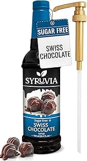 Syruvia Sugar Free Coffee Syrup, Swiss Chocolate Flavored Syrup for Drinks, Lattes, and Desserts – 25.4 fl oz, With Pump