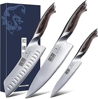 HOSHANHO 3 Pieces Knife Set, Professional Japanese High Carbon Stainless Steel Kitchen Knife Set, Ultra Sharp Chef Knives Sets with Ergonomic Pakkawood Handle