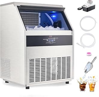 265lbs/24H Commercial Ice Maker Machine with Drain Pump, 88lbs Storage Capacity Ice Maker, 126 Ice Cubes in 15 Minutes, LED Digital Display Freestanding Self-Cleaning for Bar Office Restaurant