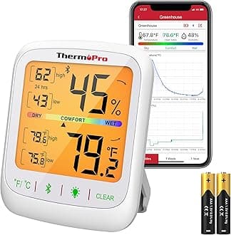 TP359 Bluetooth Hygrometer Thermometer, 260FT Wireless Remote Temperature and Humidity Monitor, with Large Backlit LCD, Indoor Room Thermometer and Humidity Gauge, Max Min Records