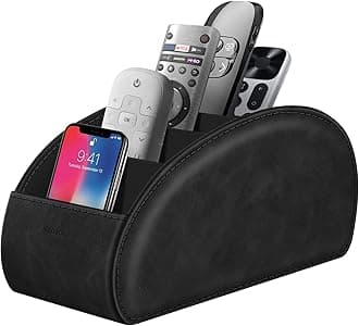 Large Remote Control Holder with 5 Compartments, KENOBEE Anti-slip Desktop Caddy Storage Organizer for Phone, Remote Controllers, Office Supplies, Makeup Brush, Media Accessories, Black
