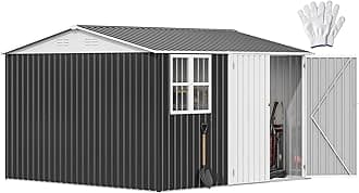 DWVO 10' x 10' Outdoor Storage Shed, Waterproof Metal Garden Shed with Windows, Lockable Doors, and Sloped Roof for Patio, Backyard, Lawn, Tool Storage, Bike Shed, Pet Shelter (Gray + White)