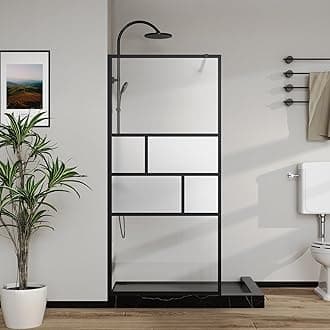 Goodyo 34” X 72” Shower Door Tempered Glass Framed Shower Screen Panel for Walk-in Bathroom Black Finish, Middle Glass Frosted Pattern