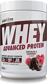 Per4m Whey Protein Powder | High Protein Shake for Muscle Growth & Recovery | Low Sugar Gym Supplement | Sports Nutrition Drink + Amino Acids (900g, Chocolate & Raspberry)