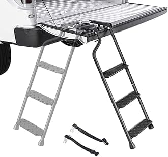 AA Products Tailgate Ladder Foldable Pickup Truck with Wide Pedal Non-Slip Sturdy Easy Install Durable Steel Omni-Directional Ladder Rack Capacity 660 lb(USPTO Patent Pending)