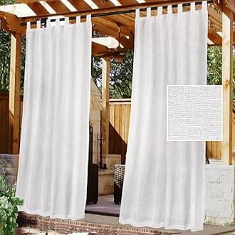 H.VERSAILTEX Outdoor Linen Sheer Curtains for Patio Waterproof - Outdoor Divider Privacy Added Light Filtering Porch Decor with Detachable Self-Stick Tab Top for Gazebo, White, 1 Piece, W52 x L84Global Recycled StandardGlobal Recycled StandardGlobal Recycled Standard