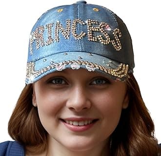 Bedazzled Hat for Women, Rhinestone Denim Hat, Fun Adult Bling Hats, Birthday Gifts for Women, Adjustable, One Size