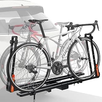 TOOENJOY Folding Hitch Bike Rack, Heavy Duty Bicycle Carrier Platform with Single Load Arm and Tier Strap, Fits 2" Hitch Receiver for SUV Pickup Truck, 2-Bike Capacity