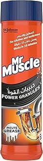 Mr. Muscle Power Granules Drain Cleaner, Unblocks Kitchen & Bathroom Drains, Melts Grease & Hair Fast, Works in 15 Minutes, 500 g