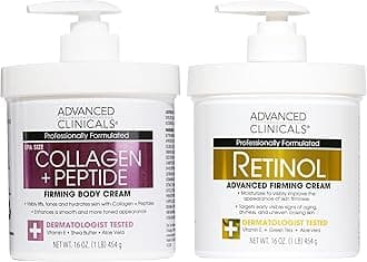 Advanced Clinicals Retinol Cream + Collagen Peptides Body Moisturizer & Face Lotion 2PC Skin Care Set | Dry Skin Body Lotion For Women & Men To Help Improve Appearance Of Crepey Skin, 2PC Bundle