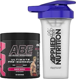 Bundle ABE Pre Workout 375g + 700ml Protein Shaker | All Black Everything Pre Workout Powder, Energy & Physical Performance with Creatine, Beta Alanine (Baddy Berry)