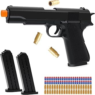 EagleGrove Soft Bullet Toy Gun with Shell Ejecting, Black Toy Pistol Guns with 50 Foam Bullets, Fake Prop Gun for Halloween Costume/Cosplay, Outdoor Shooting Game Toys Gifts for Christmas Birthday
