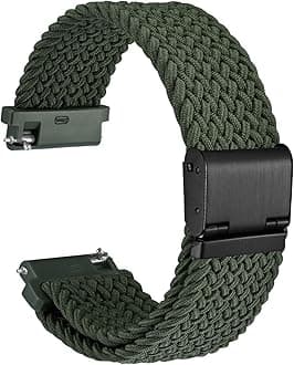 WOCCI 22mm Braided Nylon Watch Band for Men and Women, Quick Release, Black Stainless Steel Buckle (Khaki Green)