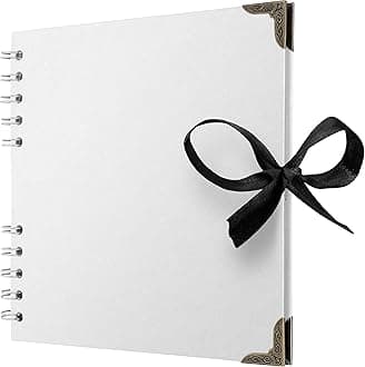 Bstorify Square Scrapbook Photo Albums 36 Pages (18 x 18 cm) White Thick Paper, Hardcover, Metal Corners, Ribbon Closure - Ideal for Your Scrapbooking Albums, Art & Craft Projects (White, 18 x 18 Cm)
