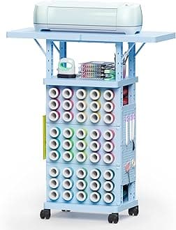 Sunnacate Craft Storage Cart Compatible with Cricut Machine, Rolling Craft Stand Shelf Table Desk Organizer with 45 Vinyl Roll Holders, Pegboard, Accessories Holder, Craft Room Organization