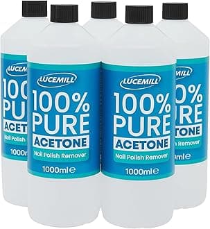Lucemill Pure Acetone Nail Polish Remover | 5 x 1 litre | Super Strength Formula | Acetone Acrylic Remover Kit | Clear Liquid