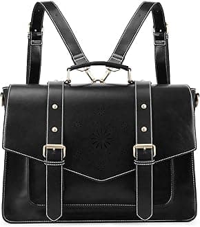 Backpack for Women Briefcase Messenger Laptop Bag Vegan Leather Satchel Work Bags Fits 15.6 inch Laptops, Black