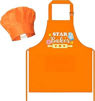 R HORSE Kid Apron Chef Hat Set Adjustable Children Kitchen Apron with Pocket for Cooking Baking Grilling Gardening BBQ Gift