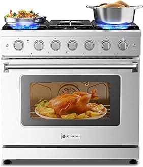AAOBOSI 36 Inch Front Control Gas Range Oven with 6 Cooktop Burners, 6 Cu. Ft True Convection and Self Clean, Freestanding Stainless Steel Heavy Duty Gas Range Stove with Halogen Light,Stainless steel
