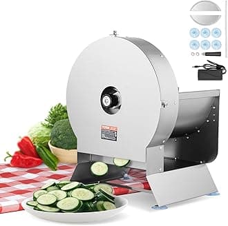 VEVOR Electric Vegetable Slicer, 0-0.5"/0-12mm Thickness Adjustable Commercial Slicer Machine, Convertible to Manual, Stainless Steel Food Cutter Slicing Machine, Large Feed Port for Potato, Tomato