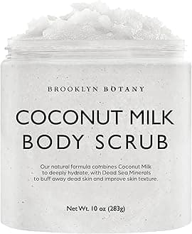 Brooklyn Botany Coconut Milk Body Scrub - Moisturizing and Exfoliating Body, Face, Hand, Foot Scrub - Fights Stretch Marks, Fine Lines, Wrinkles - Great Gifts for Women & Men - 10 oz