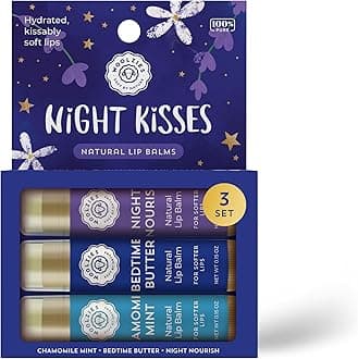 Lip Balm Set: All-Natural Shea Butter, Beeswax, Coconut Oil, Vitamin E Infused Lip Moisturizer Care (3 Pack, Night Kisses)
