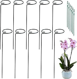 QJL 10 Packs 36 Inches Plant Support Stakes, Single Stem Plant Stake Support Rings for Tomatoes, Flowers Stakes and Supports Amaryllis Stakes with 20pcs Plant Sticks