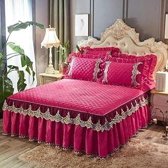 Bedskirt Warm Ruffled Luxury Bed decoration Pleated Base valance sheet Quilted fitted Bedspread Wrap around style With 18" drop-M King