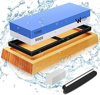 Knife Sharpening Stone Kit - 1000/6000 Grit Japanese Whetstone Sharpener Set with Non-Slip Rubber Base Angle Guide Flattening Stone for Kitchen Knives Chisel Axe Scissors